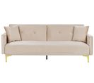 Canapé Convertible 3 Places En Velours Beige Lucan