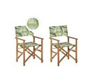 Lot De 2 Chaises De Jardin Bois Clair Et Crème à Motif Feuilles Tropicales Cine