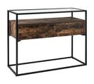 Console Avec Plateau Verre Et 2 Tiroirs En Mdf Bois Foncé Et Noir Mauk