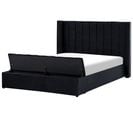 Lit Double En Velours Noir Avec Banc Coffre 160 X 200 Cm Noyers