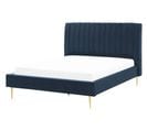 Lit Double En Velours Bleu 140 X 200 Cm Marville