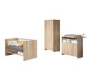 Chambre Bébé Trio Niko - Lit 70x140 Cm + Commode À Langer 2 Portes + Armoire - Décor Chêne Naturel