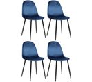 Lot De 4 Chaises De Salle À Manger Napier Avec Piètement En Métal Noir Bleu/velours