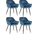 Lot De 4 Chaises De Salle À Manger Emia En Velours Avec Piètement En Métal Noir Bleu/velours