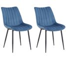 Lot De 2 Chaises De Salle À Manger Rahden En Velours Avec Piètement En Métal Noir Bleu