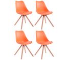 Lot De 4 Chaises De Salle À Manger Toulouse Similicuir Pieds Carrés Bois Orange/nature