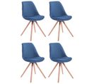 Lot De 4 Chaises De Salle À Manger Toulouse Tissu Pieds Ronds Bois Bleu/nature