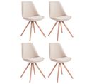 Lot De 4 Chaises De Salle À Manger Toulouse Tissu Pieds Ronds Bois Crème/nature