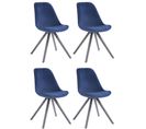 Lot De 4 Chaises De Salle À Manger Toulouse Velours Pieds Ronds Bois Bleu/gris