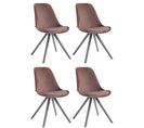 Lot De 4 Chaises De Salle À Manger Toulouse Velours Pieds Ronds Bois Marron/gris