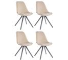 Lot De 4 Chaises De Salle À Manger Toulouse Velours Pieds Ronds Bois Crème/gris