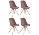 Lot De 4 Chaises De Salle À Manger Toulouse Velours Pieds Ronds Bois Marron/nature