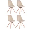 Lot De 4 Chaises De Salle À Manger Toulouse Velours Pieds Ronds Bois Crème/nature