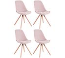 Lot De 4 Chaises De Salle À Manger Toulouse Velours Pieds Ronds Bois Rose/nature