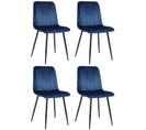 Lot De 4 Chaises De Salle À Manger Dijon Avec Piètement En Métal Noir Bleu/velours