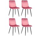 Lot De 4 Chaises De Salle À Manger Dijon Avec Piètement En Métal Noir Rose/velours