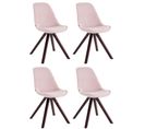 Lot De 4 Chaises De Salle À Manger Toulouse Velours Pieds Carrés Bois Rose/cappuccino