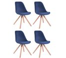 Lot De 4 Chaises De Salle À Manger Toulouse Velours Pieds Carrés Bois Bleu/nature