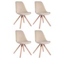 Lot De 4 Chaises De Salle À Manger Toulouse Velours Pieds Carrés Bois Crème/nature