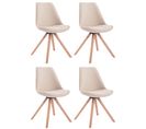 Lot De 4 Chaises De Salle À Manger Toulouse Tissu Pieds Carrés Bois Crème/nature