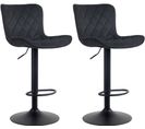 Lot De 2 Tabourets De Bar Emma Pied Métal Hauteur Réglable Pivotant Noir /velours