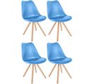 Lot De 4 Chaises De Salle À Manger Sofia En Plastique Pieds En Bois Bleu Clair/nature (rond)