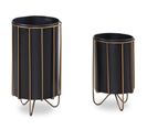 Lot De 2 Pots De Fleurs En Métal Massif Jardinière Noir Planteur Moderne