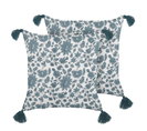 Lot De 2 Coussins Impression En Bloc Coton Bleu Rumex 45 X 45 Cm