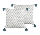 Lot De 2 Coussins Impression En Bloc Coton Bleu Cornus 45 X 45 Cm