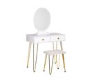 Coiffeuse Blanc Et Doré Avec Miroir à LED Et Tabouret Caen