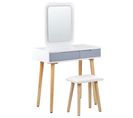 Coiffeuse Blanc Et Gris Avec 2 Tiroirs Un Miroir à LED Et Un Tabouret Dieppe