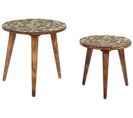 Lot De 2 Tables D'appoint En Bois De Manguier Sombre Et Doré Chanpi