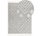 Tapis En Laine 160 X 230 Cm Gris Et Blanc Savur