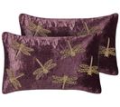 Lot De 2 Coussins Broderie Velours Violet Daylily 30 X 50 Cm