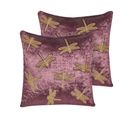 Lot De 2 Coussins Broderie Velours Violet Daylily 45 X 45 Cm