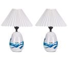 Lot De 2 Lampes à Poser En Céramique Blanc Et Bleu Genfel