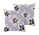 Lot De 2 Coussins Touffeté Coton Pourpre Soapwort 45 X 45 Cm