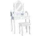 Coiffeuse Avec Miroir 4 Tiroirs Et Tabouret Inclus