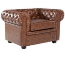 Fauteuil Cuir Pu Marron Doré Chesterfield