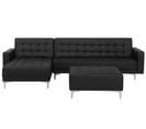 Canapé Angle Gauche Convertible Cuir Pu Noir 4 Places Avec Pouf Aberdeen