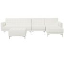 Canapé Angle Gauche Convertible Cuir Pu Blanc 5 Places Avec Pouf Aberdeen