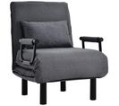 Fauteuil Chauffeuse Canapé-lit Convertible Inclinable Lin Gris Clair