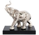 Statuette Éléphant En Aluminium Sur Socle En Bois 19 Cm