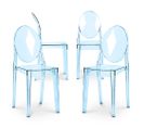 X4 Chaise à Manger Victoire Design Transparent Bleu Transparent