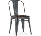 Chaise Carrée Style Bistrot Metalix - Métal Et Bois Foncé Gris Foncé