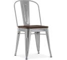 Chaise Carrée Bistrot Metalix - Métal Et Bois Foncé Gris Clair