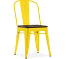 Chaise Carrée Style Bistrot Metalix - Métal Et Bois Foncé Jaune