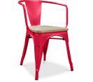 Chaise Avec Accoudoir Bistrot Metalix - Métal Et Bois Clair Rouge