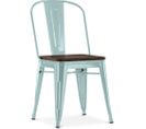 Chaise Carrée Bistrot Metalix - Métal Et Bois Foncé Vert Pâle