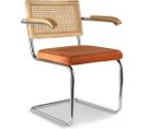 Chaise De Salle à Manger En Rotin Naturel Et Velours Avec Accoudoirs - Wanda Orange Rougeâtre